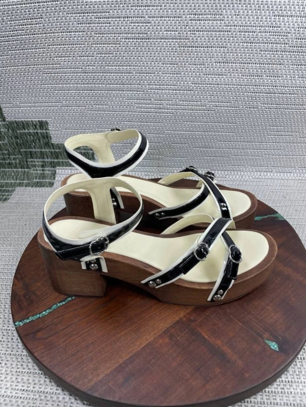 Nomasei Milky Saturday Sandals | Black & White Block Heel | Italian Leather